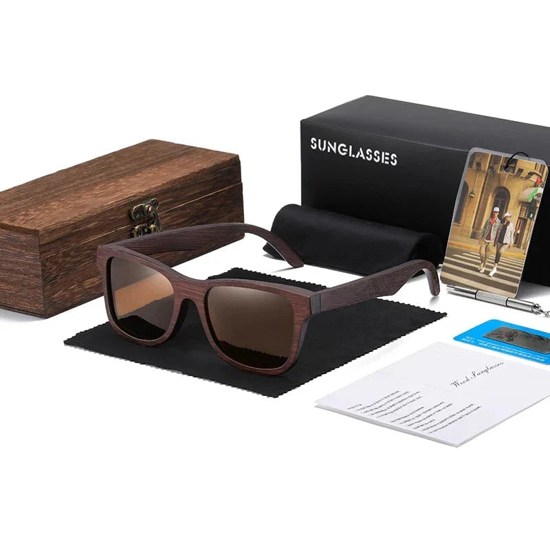 Natural bamboo wooden polarized sunglasses for men with multi-coated lenses and gift box