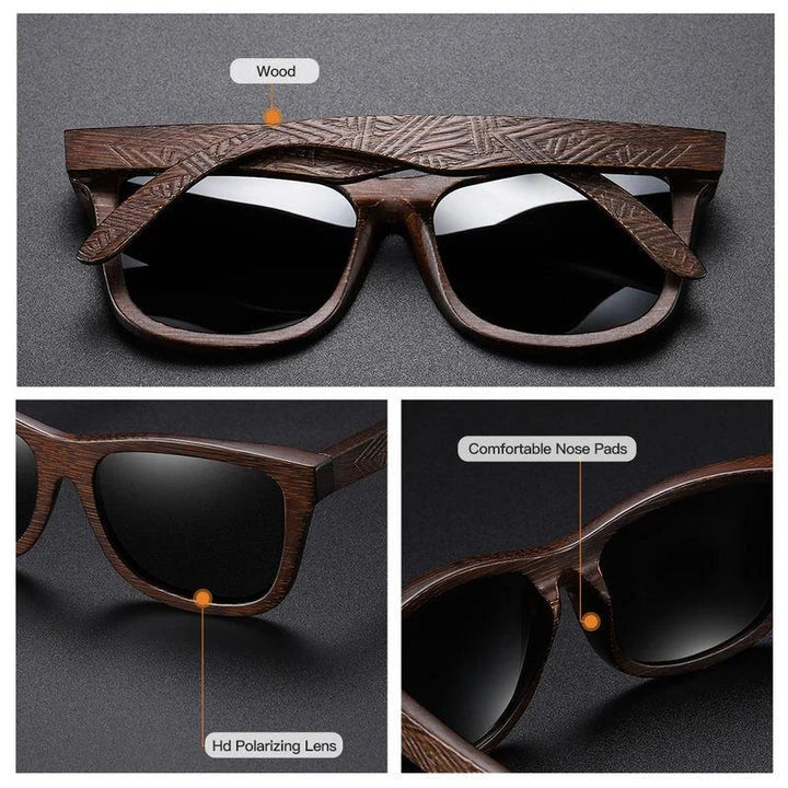 Natural bamboo wooden polarized sunglasses for men with multi-coated lenses and gift box