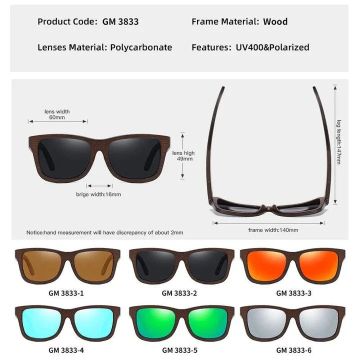 Natural bamboo wooden polarized sunglasses for men with multi-coated lenses and gift box