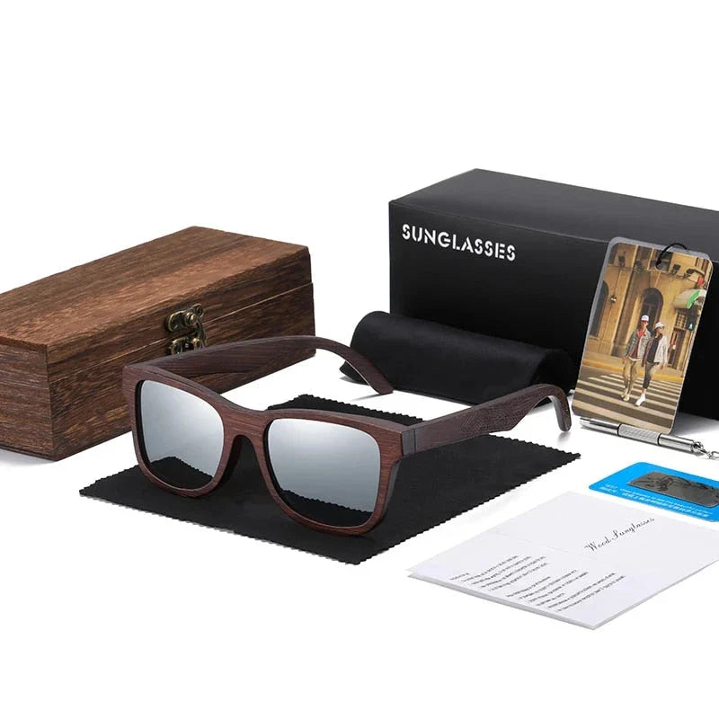 Natural bamboo wooden polarized sunglasses for men with multi-coated lenses and gift box