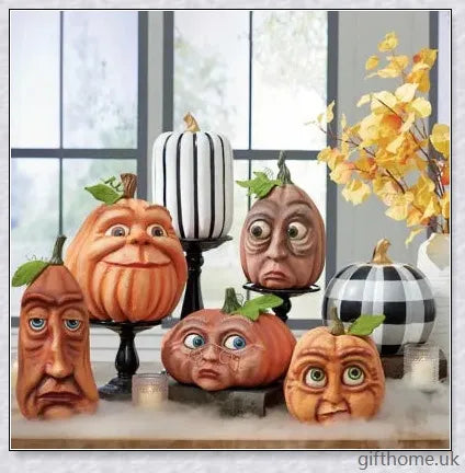 Whimsical and expressive Halloween pumpkin decorations made of durable resin, perfect for indoor and outdoor use.