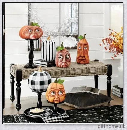 Whimsical and expressive Halloween pumpkin decorations made of durable resin, perfect for indoor and outdoor use.