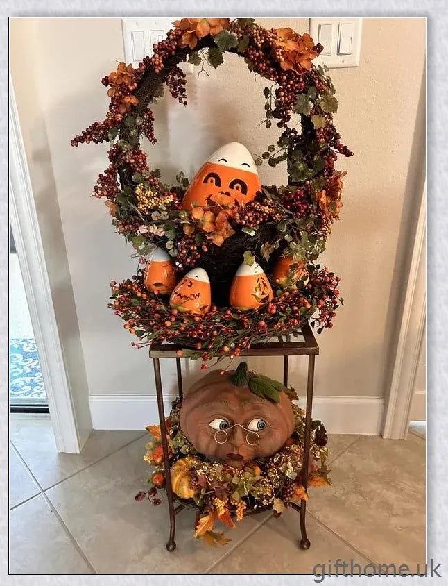 Whimsical and expressive Halloween pumpkin decorations made of durable resin, perfect for indoor and outdoor use.