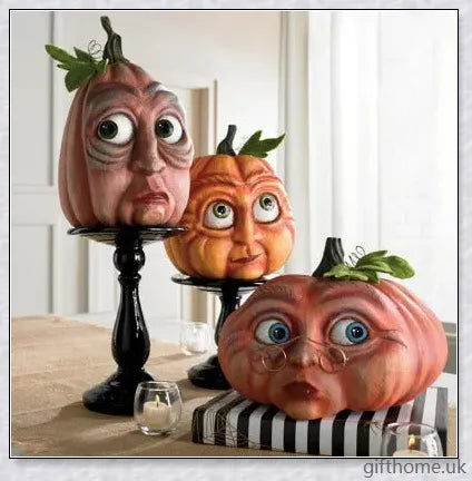 Whimsical and expressive Halloween pumpkin decorations made of durable resin, perfect for indoor and outdoor use.