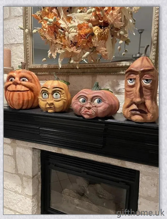 Whimsical and expressive Halloween pumpkin decorations made of durable resin, perfect for indoor and outdoor use.