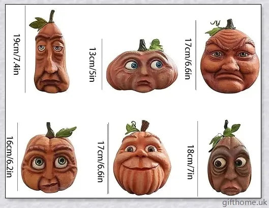 Whimsical and expressive Halloween pumpkin decorations made of durable resin, perfect for indoor and outdoor use.
