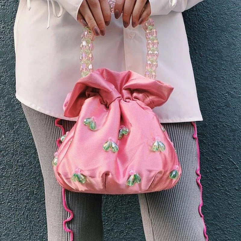 Handmade glass crystal beaded handbag in a chic floral pattern, perfect for formal events and everyday style