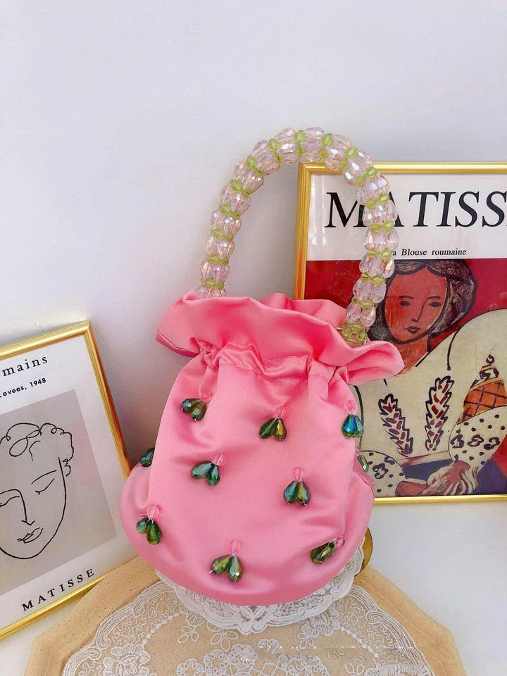 Handmade glass crystal beaded handbag in a chic floral pattern, perfect for formal events and everyday style