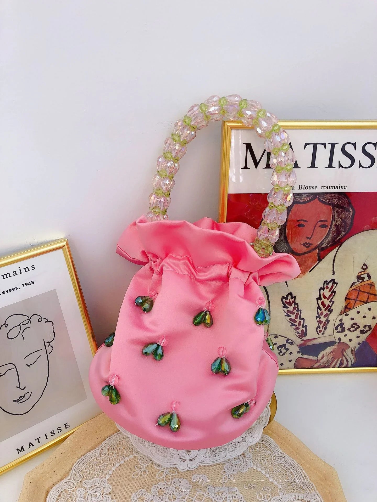 Handmade glass crystal beaded handbag in a chic floral pattern, perfect for formal events and everyday style