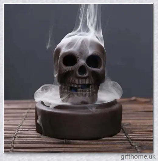 Backflow LED Skull Incense Burner with mesmerising smoke display and colour-changing lights, perfect for Halloween and Gothic-inspired home decor