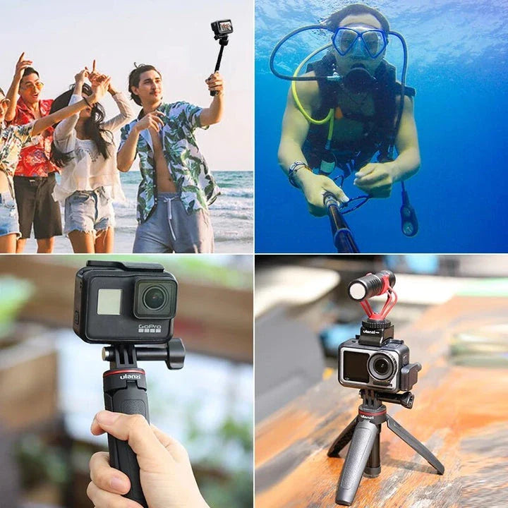 Compact Vlog Tripod - Portable, extendable mini tripod for action cameras, with various angle and height adjustments