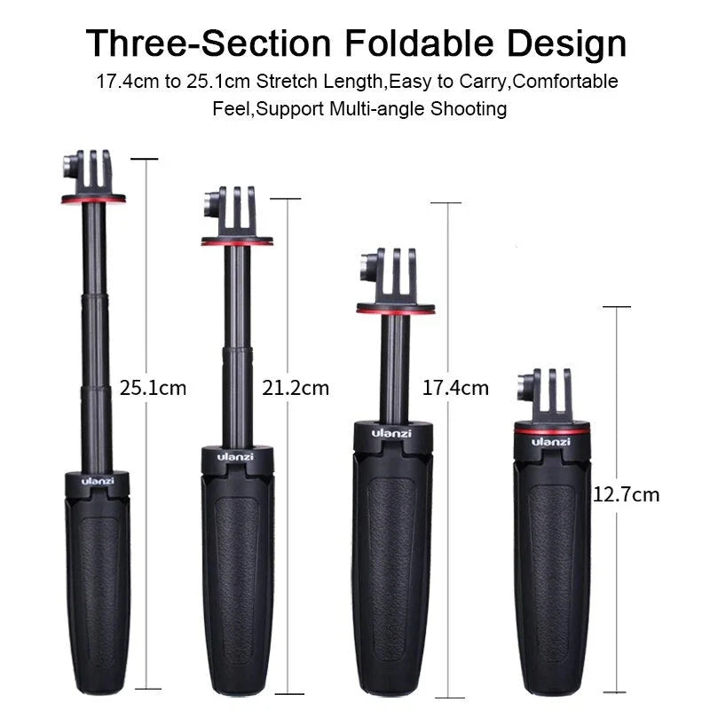 Compact Vlog Tripod - Portable, extendable mini tripod for action cameras, with various angle and height adjustments