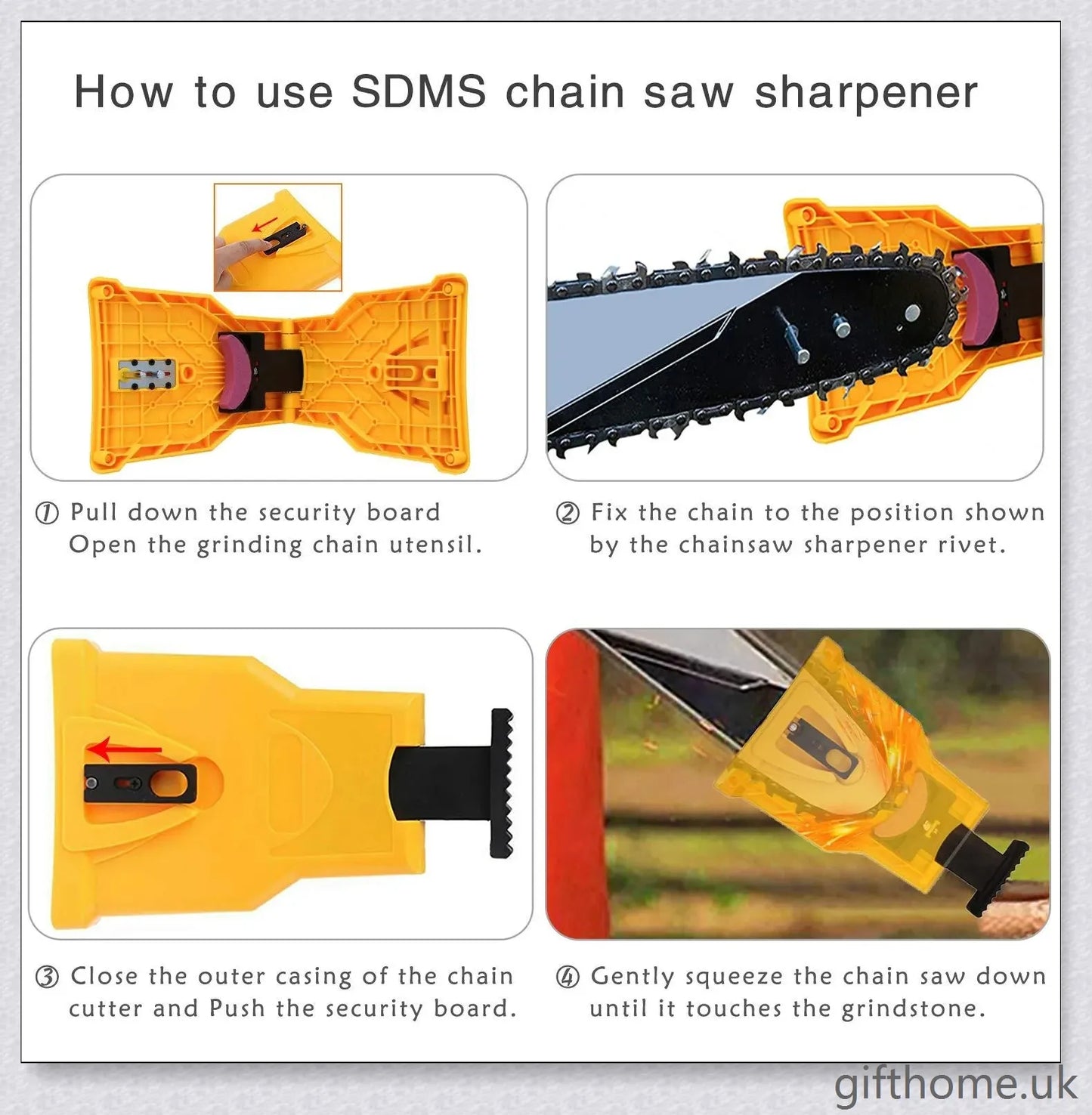 A compact and lightweight chainsaw teeth sharpener with a protective case and high-quality whetstone for quickly restoring the cutting edge of your chainsaw.