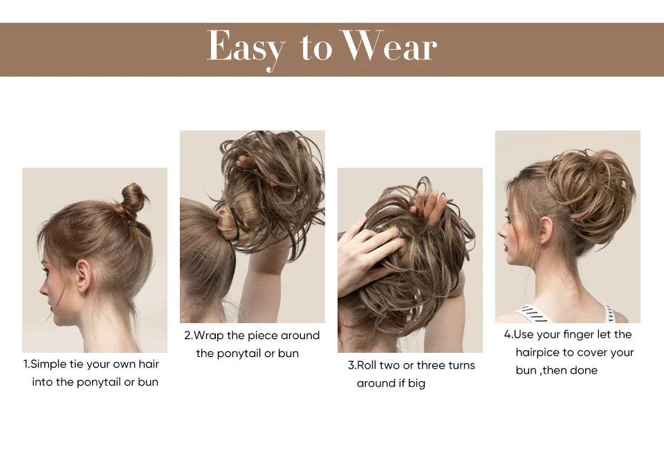 Bud Bun Artificial Hair Bun - Natural Fluffy Long Beard Curly Hair Bun Lazy Updo Chignon