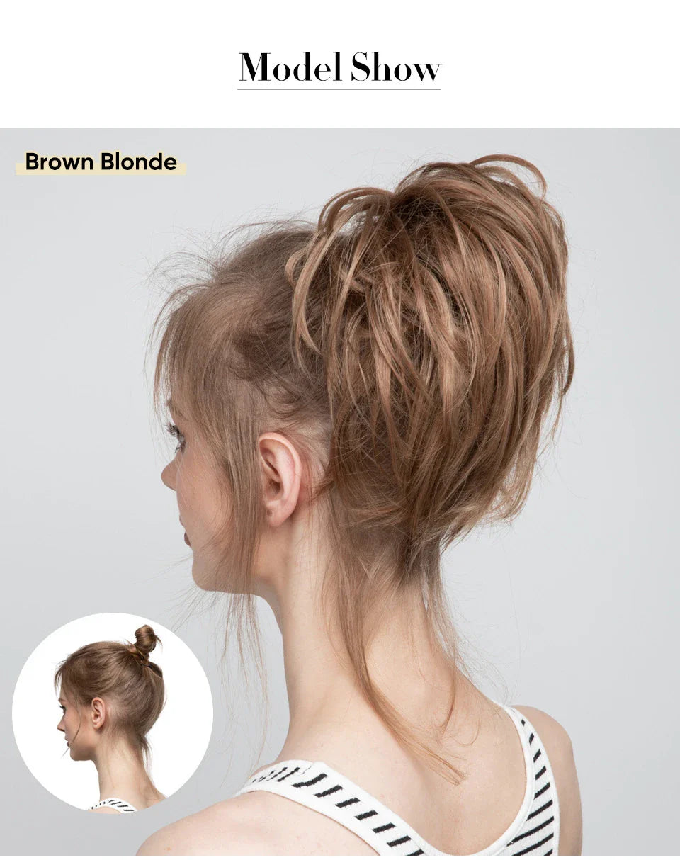 Bud Bun Artificial Hair Bun - Natural Fluffy Long Beard Curly Hair Bun Lazy Updo Chignon