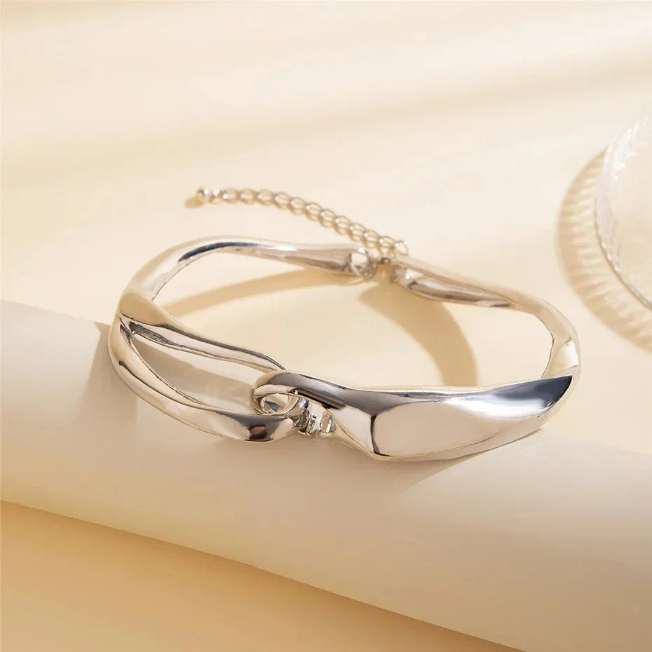 Exaggerated chunky heavy metal torques choker necklace in gold, silver, and mix color options