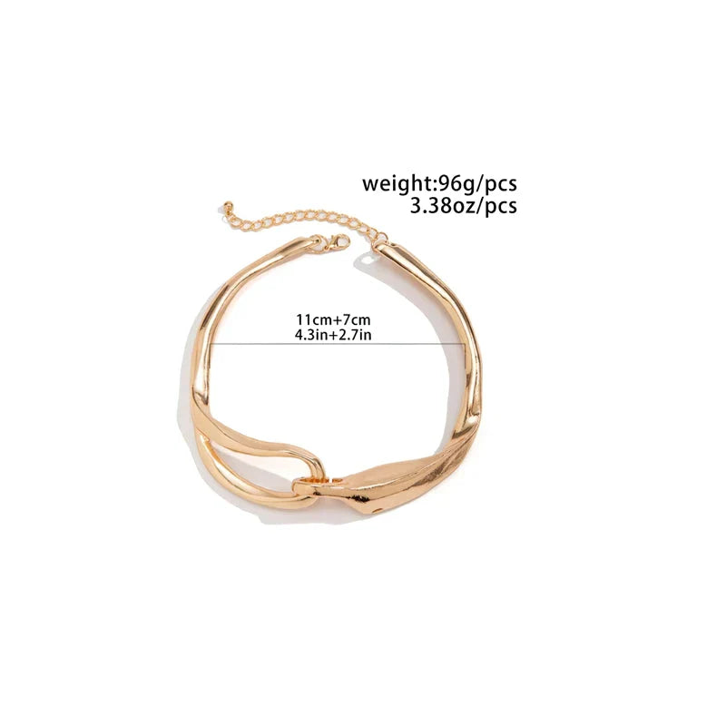 Exaggerated chunky heavy metal torques choker necklace in gold, silver, and mix color options