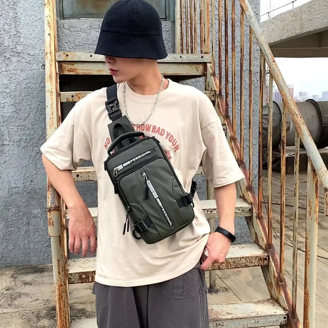 Versatile crossbody bag with multiple pockets and compartments, made of durable nylon for the modern, on-the-go gentleman