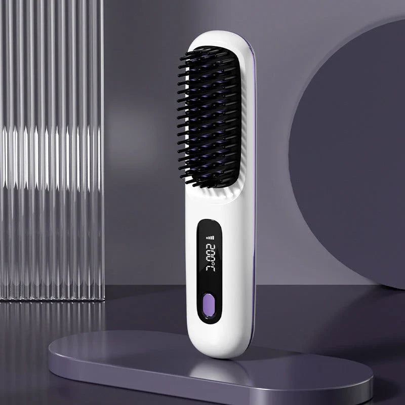 Cordless 2-in-1 Hair Straightener Brush with LCD Display, Offering Versatile Styling on the Go