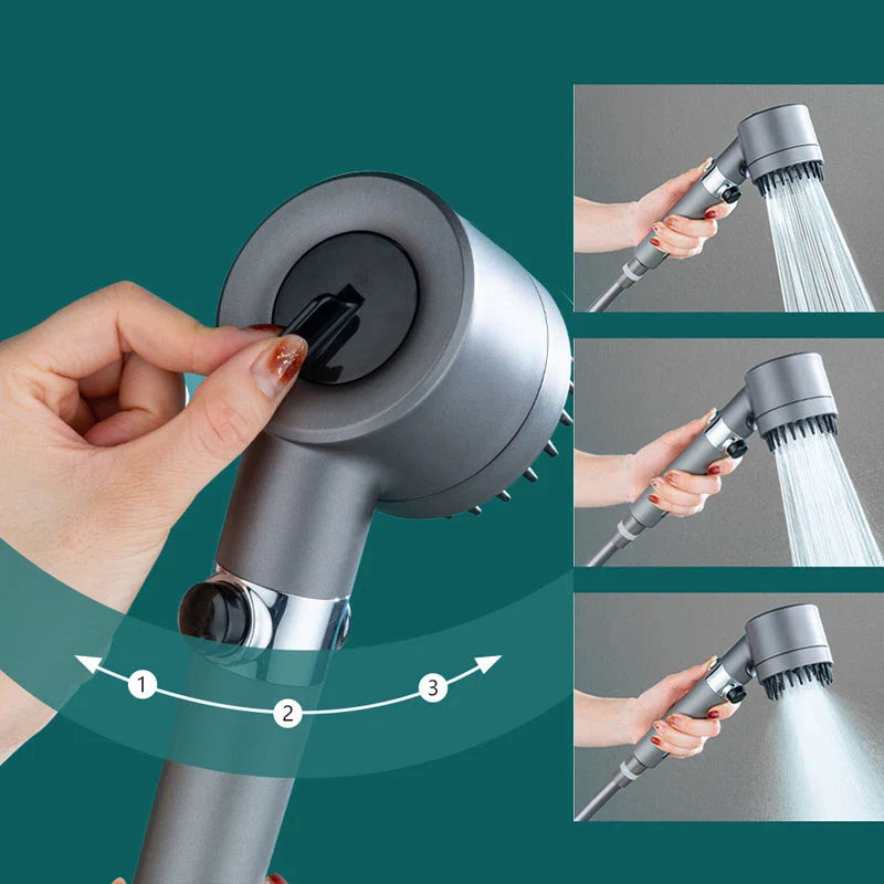 Premium 3-mode high-pressure shower head with detachable filter, made of durable ABS material for a relaxing and refreshing shower experience.