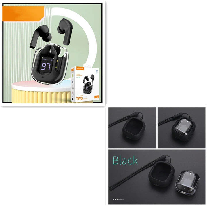 Premium true wireless Bluetooth 5.3 earbuds with digital display, noise reduction, and long battery life.