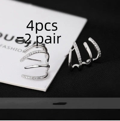 Radiant sterling silver earrings with four-prong zircon stone settings, elegant and fashionable jewelry for women