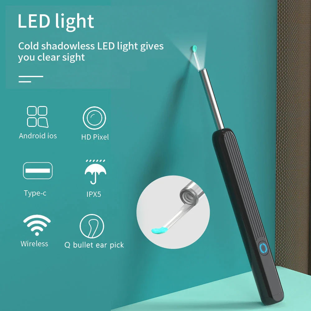 Wireless Otoscope Ear Wax Removal Tool with 360° HD Camera and LED Light for Comprehensive Ear Examination and Cleaning