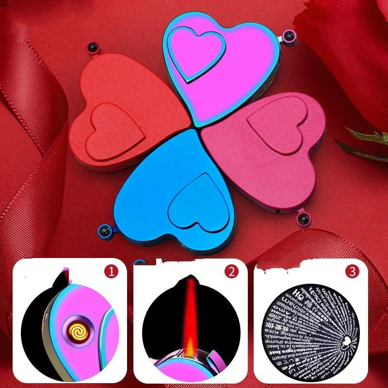 Double heart-shaped windproof metal candle lighter with tungsten wire ignition