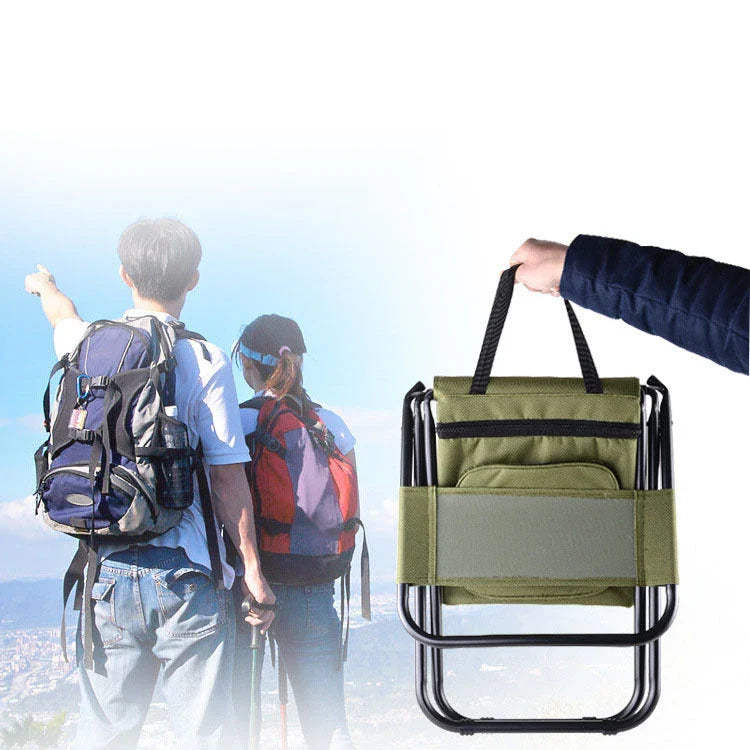 Portable foldable fishing chair with built-in refrigerator for keeping drinks and snacks chilled during outdoor activities