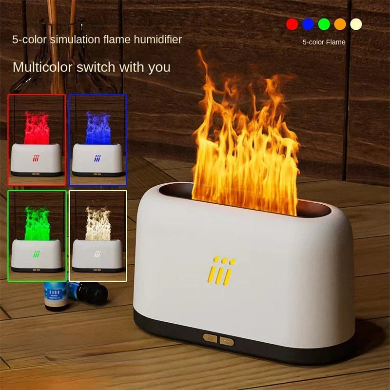 Elegant aroma diffuser and ultrasonic humidifier with mesmerising LED flame-like effects, ideal for modern British homes