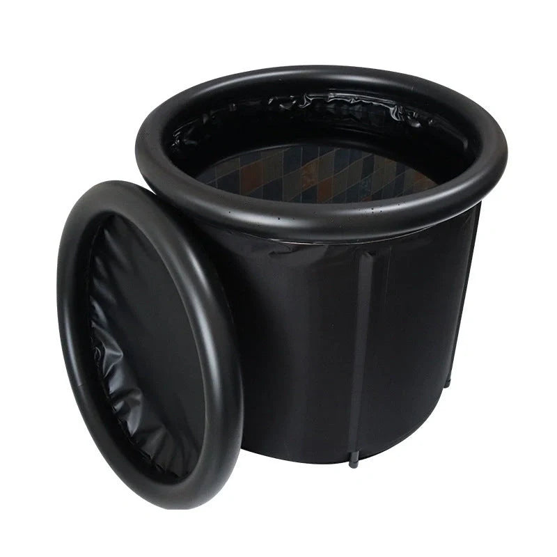 Portable Ice Bath with inflatable air ring for recovery therapy in black