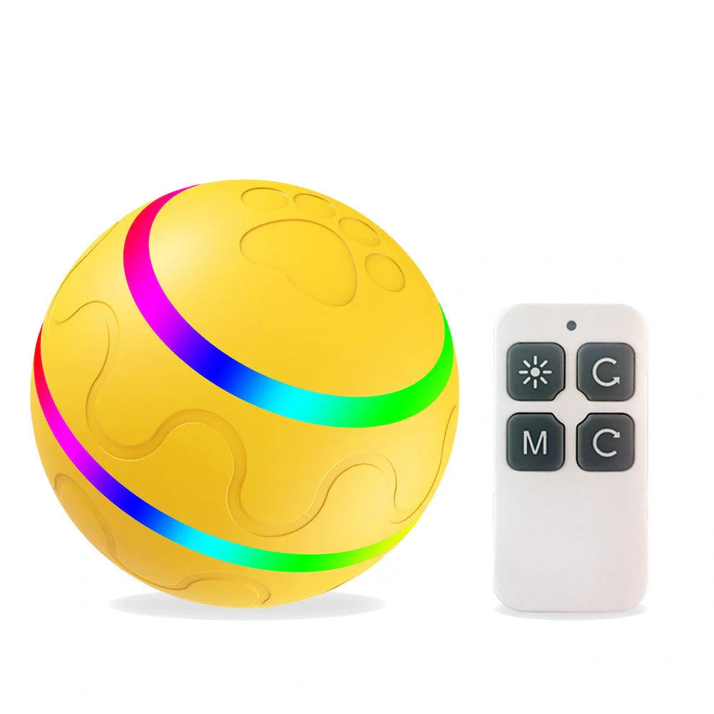 Automatic rotating cat toy in orange, yellow, and pink with USB charging