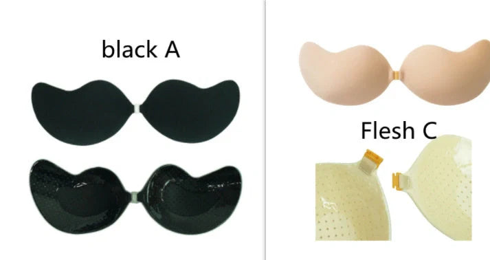 Lala Goddess Mango Cup deep V invisible bra in black and flesh colors