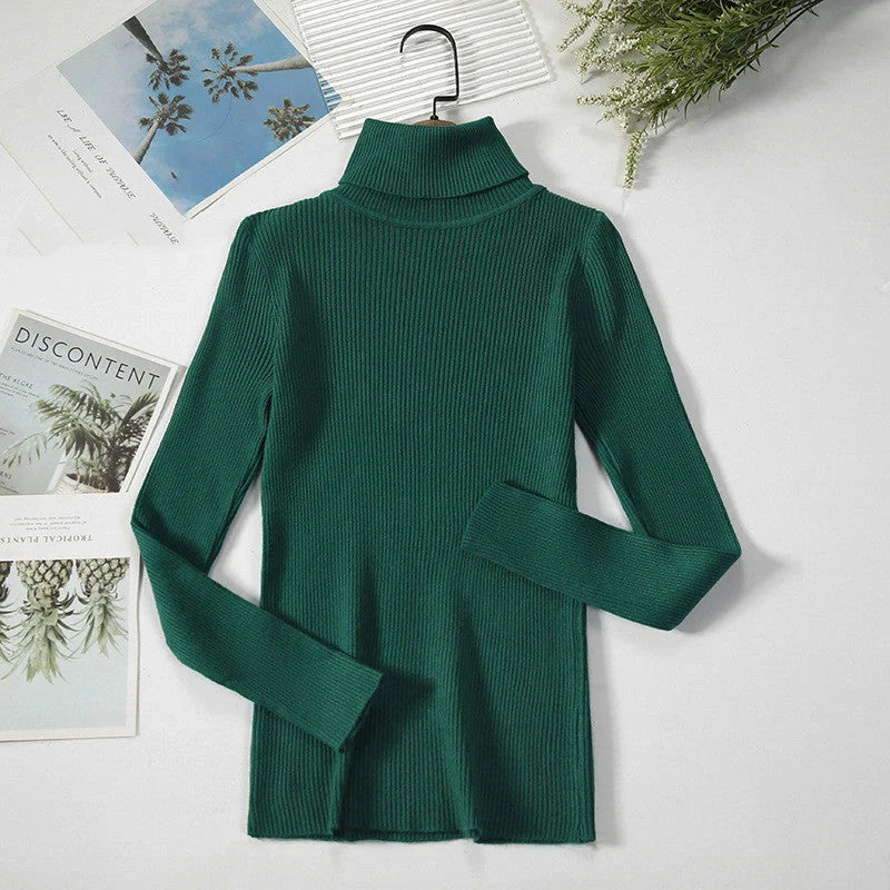 Solid Colour Pit Strip Knit Pullover Turtleneck Sweater in various colours