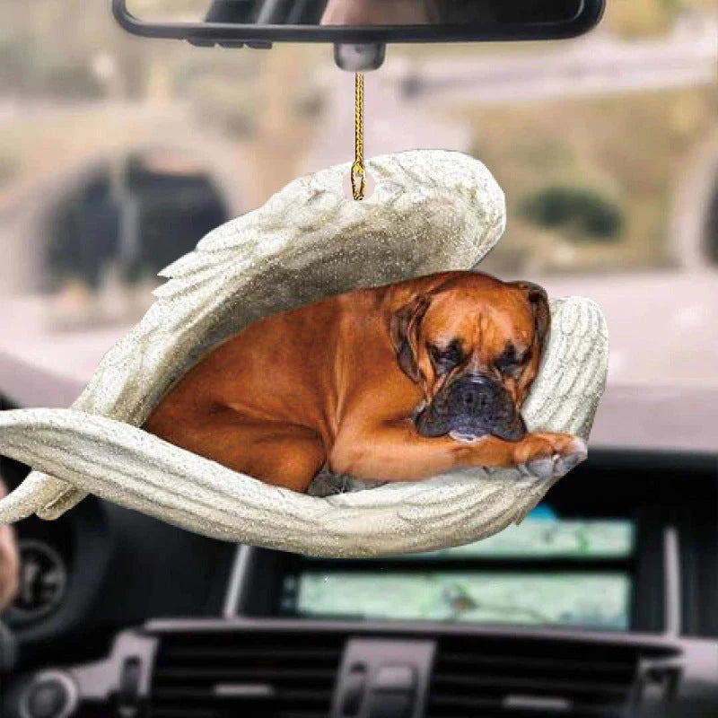 Charming sleeping dog angel acrylic car pendant decoration with a whimsical design