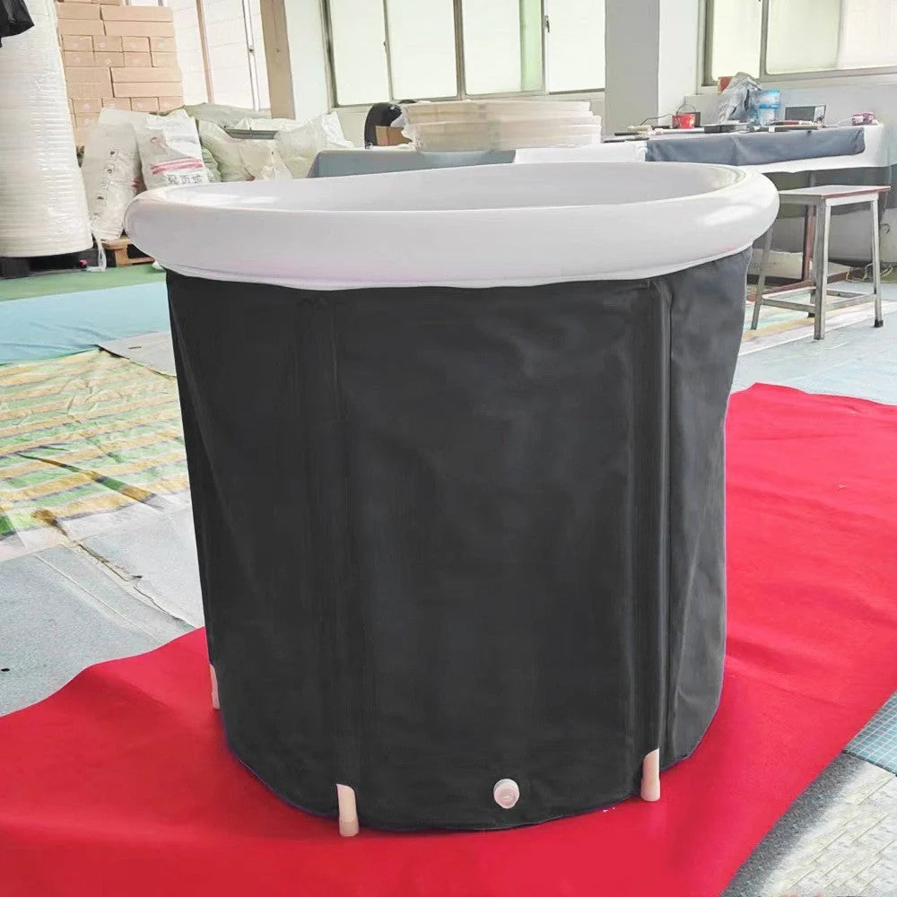 Portable Ice Bath with inflatable air ring for recovery therapy in black