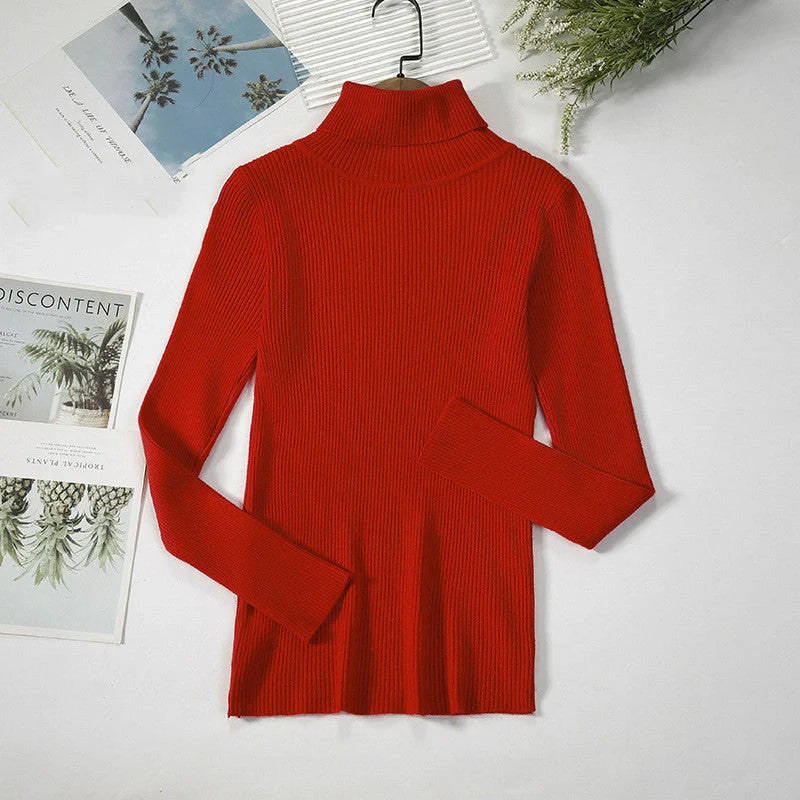 Solid Colour Pit Strip Knit Pullover Turtleneck Sweater in various colours