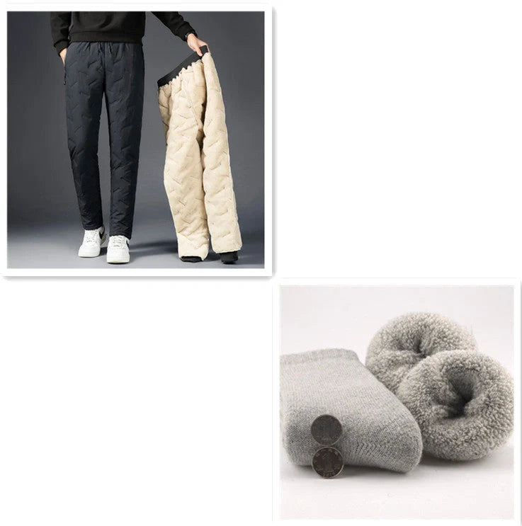 Men's padded cotton trousers with cashmere lining in black and grey