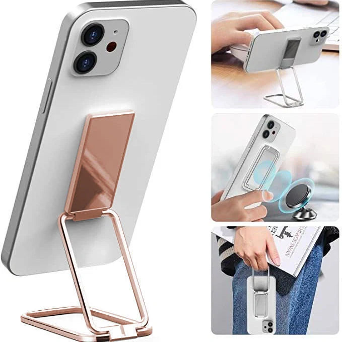 Adjustable folding mobile phone holder stand with multi-angle design, compatible with various smartphones and tablets