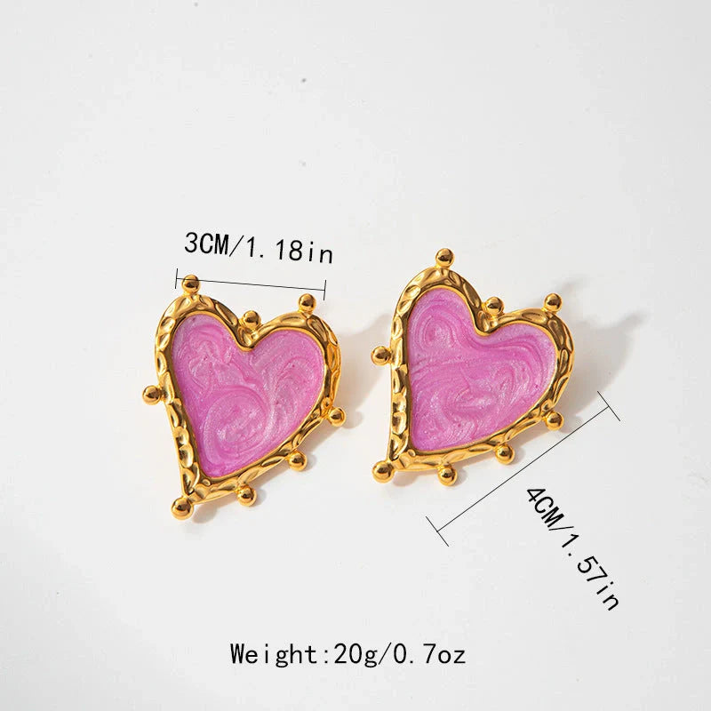Elegant stainless steel heart-shaped earrings in a range of captivating colours, perfect for adding a touch of romantic flair to any outfit.