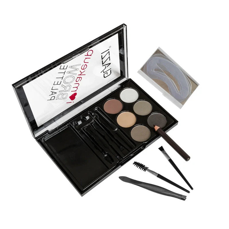 GLAZZI Natural Brown Eyebrow Powder Palette with brush and stencils