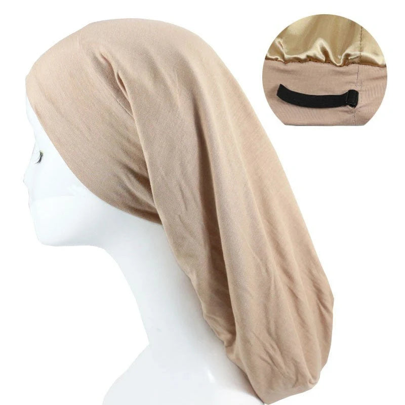 Women's adjustable satin nightcap in various colours with cotton lining