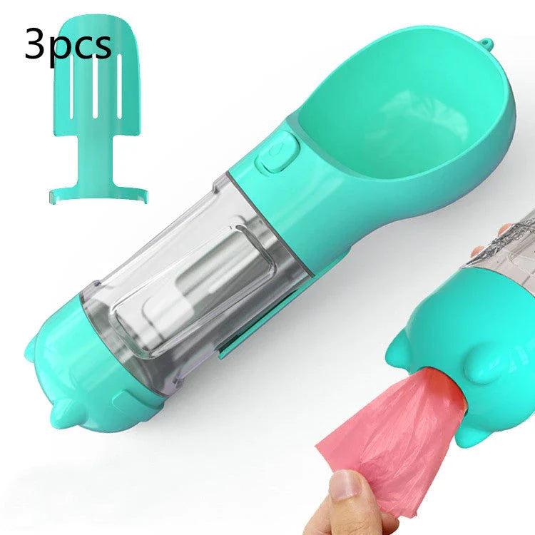 Versatile 3-in-1 Pet Water Bottle with Feeding Bowl and Waste Bag Storage