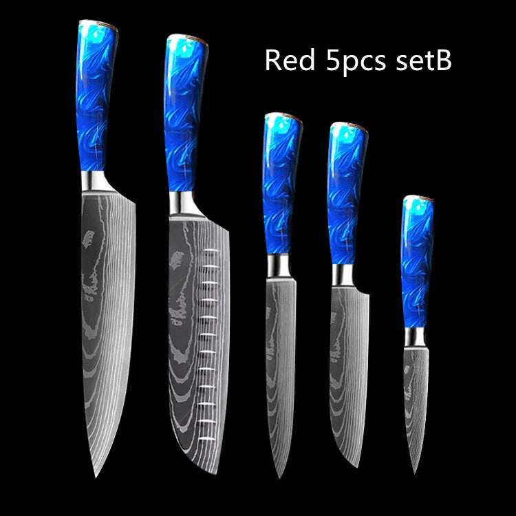 Premium 8-inch Chef Knife with elegant blue resin handle and stainless steel blade