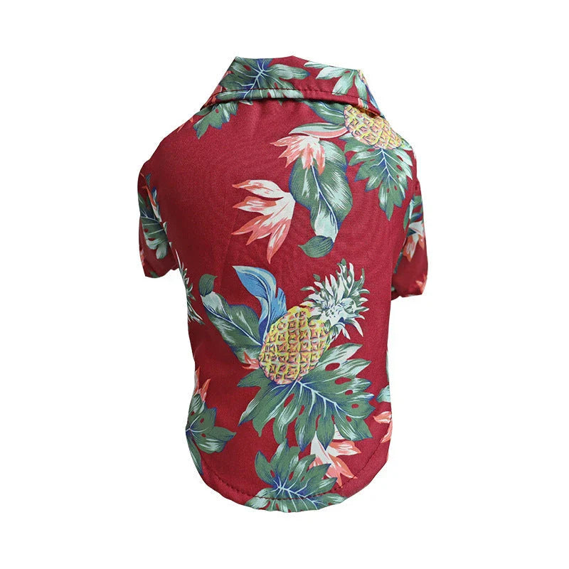 Chic summer dog shirt in vibrant tropical prints, made of breathable chiffon fabric for comfort
