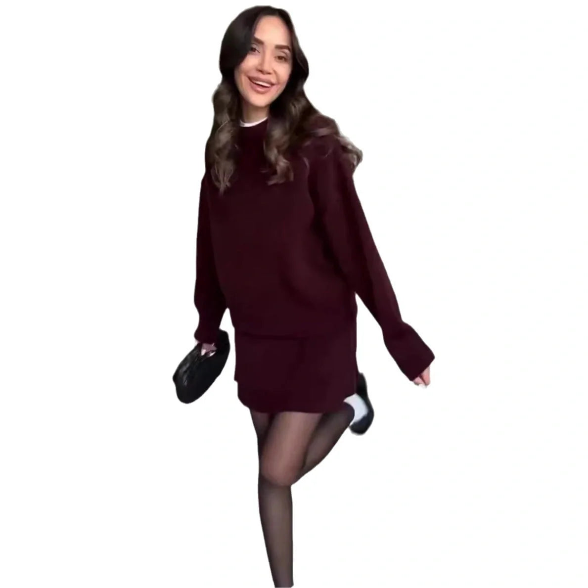 Sophisticated two-piece knit jumper and mini skirt set in a range of classic colours