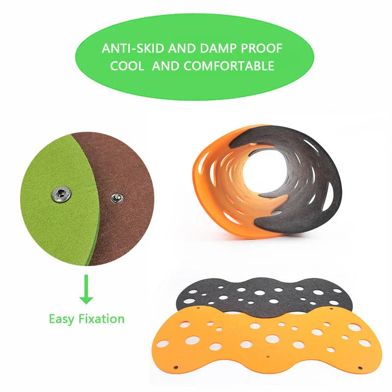 Cozy Felt Cat Tunnel with multiple peek-a-boo holes, available in various stylish color options for interactive play and relaxation.