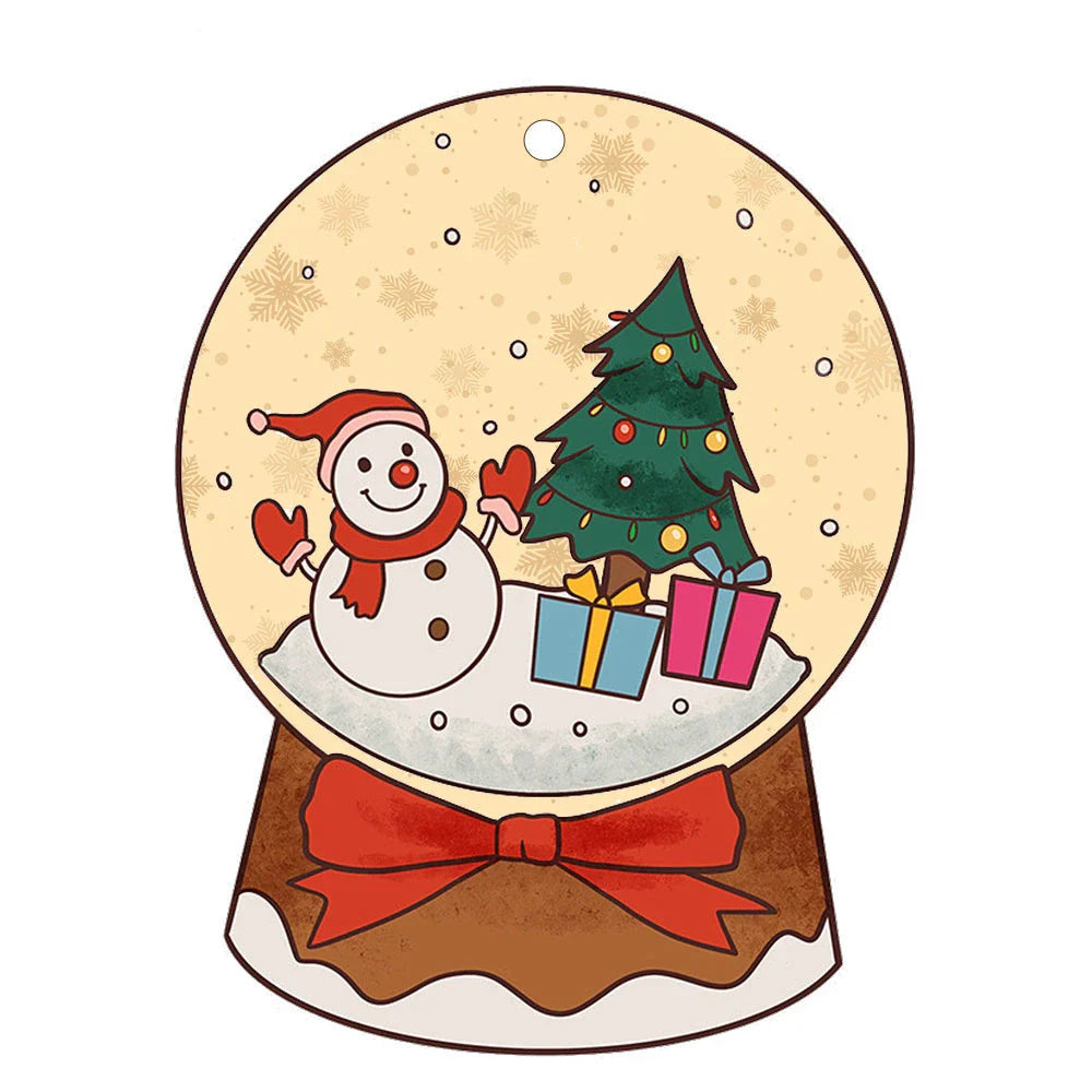 Festive car ornament hanging from rearview mirror with Christmas designs