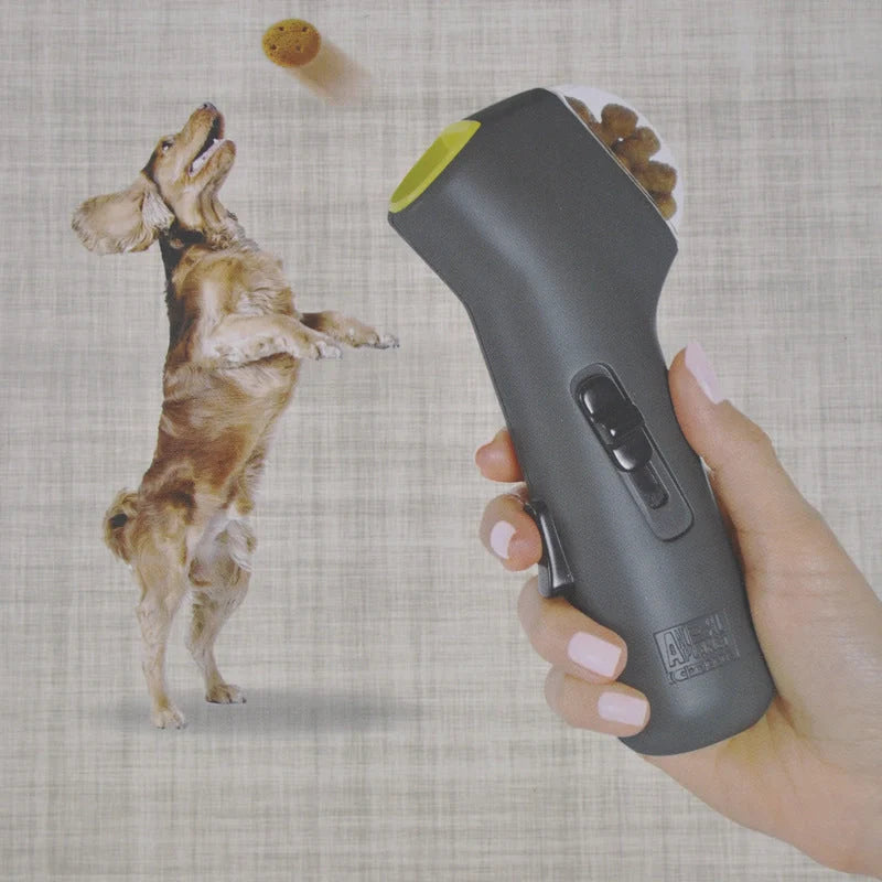 Dog Training Snack Launcher in grey, compact design for interactive pet play