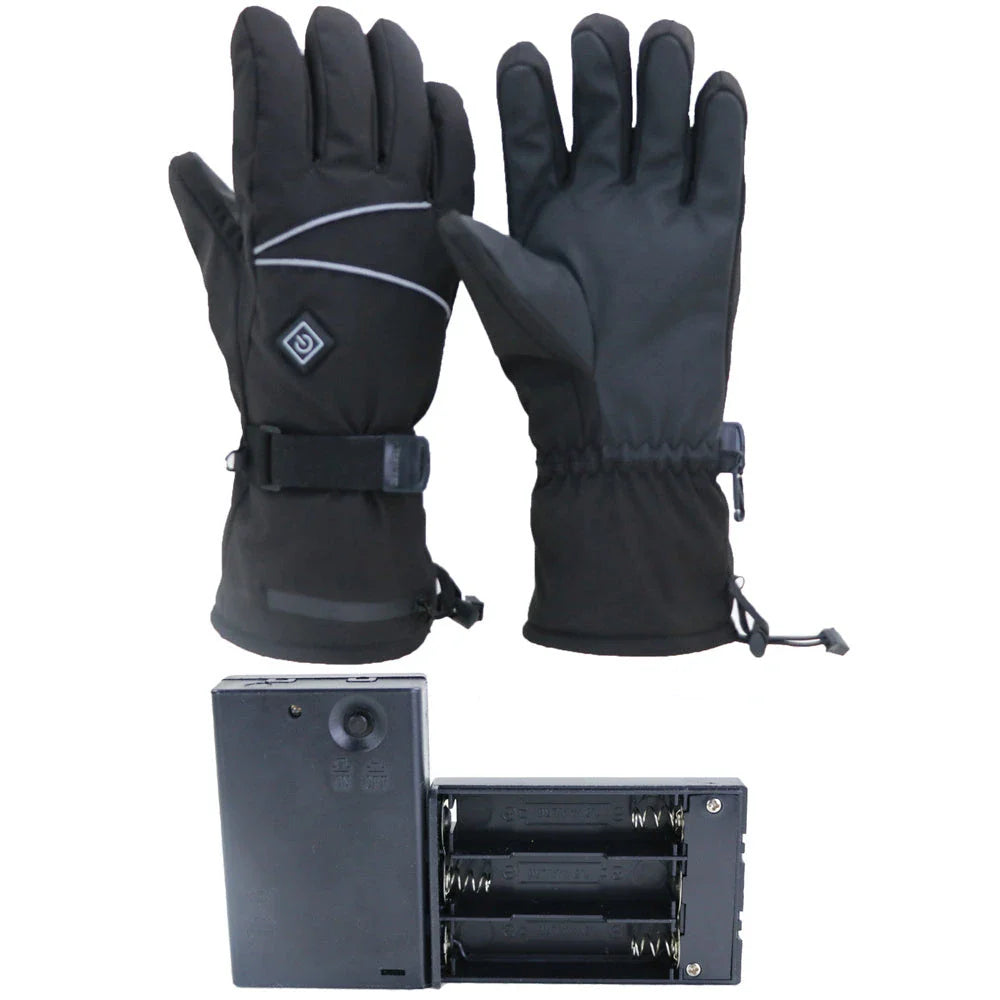 Rechargeable heated gloves with adjustable temperature control, non-slip leather palm, and breathable velvet lining